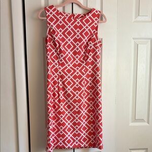 Connected Apparel Coral and White Midi Sheath Dress Bateau Neckline Sz 8